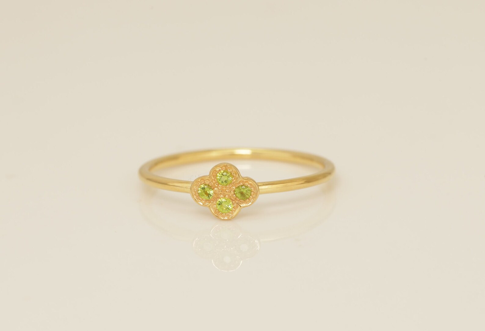 Clover Peridot Engagement Ring, Clover Wedding Ring, August Birthstones Gift, Anniversary Ring Gift for Her